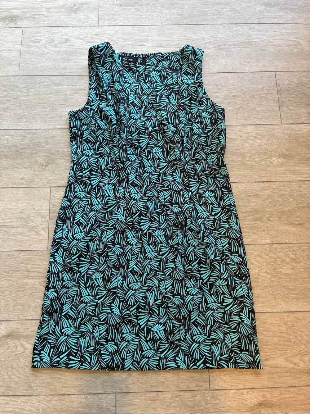 AGB Black Shift Dress with Teal Leaf Print